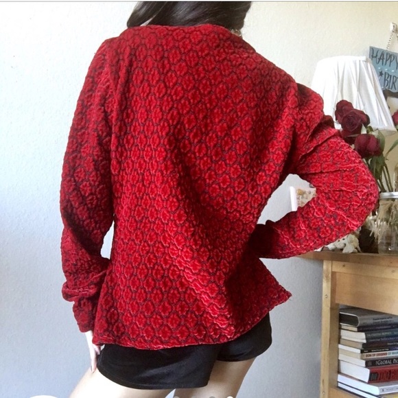 Vintage 80s burgundy Bloody Mary velvet coat - Picture 3 of 4